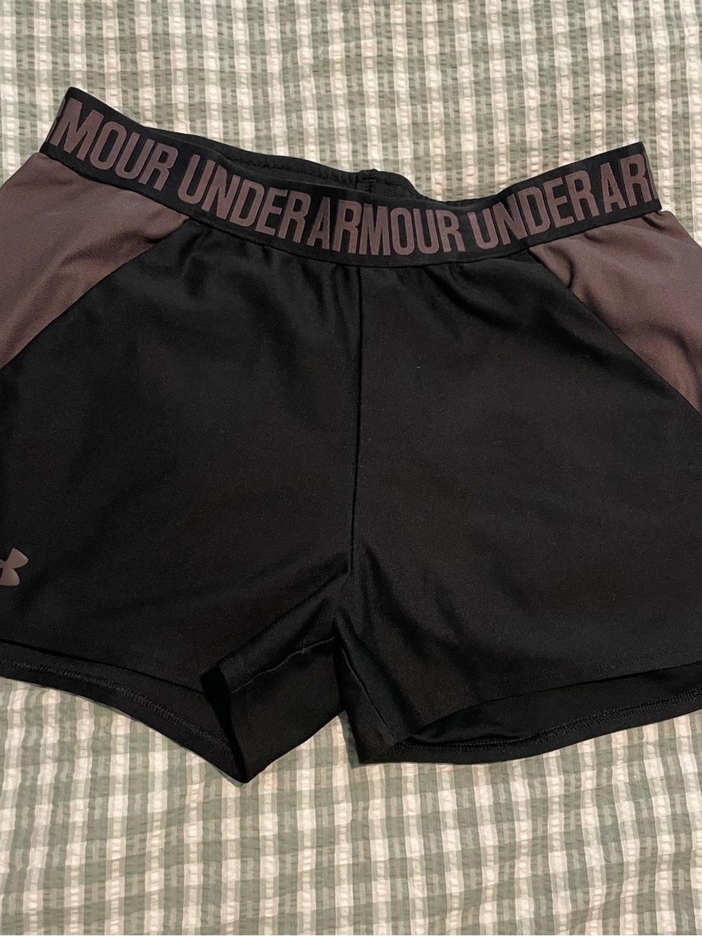Under Armour Black and Purple Elastic-Waist Athletic Shorts